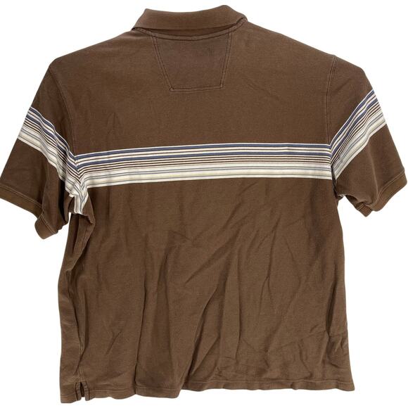Eddie Bauer Polo Shirt XL Brown Striped Short Sleeves Cotton Y2K Preppy Retro - Picture 2 of 6